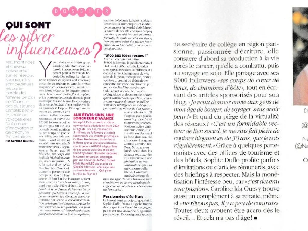 Je suis une silver influenceuse dans le magazine S. 2 Silver influenceuse dans le magazine S de Sophie Davant